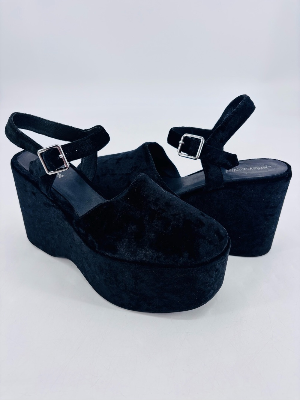 Jeffrey Campbell Retro 90s Grunge Goth  Velvet Chunky Wedge Platform Sandals